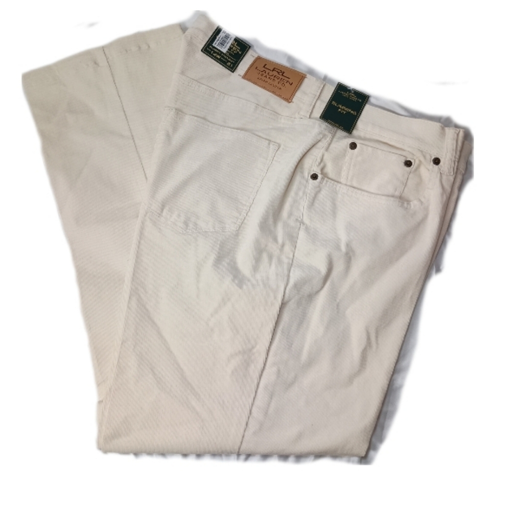 LRL Lauren Jeans Co. Cream Corduroy Pants –Size 14W Slimming Classic Straight - Picture 2 of 13